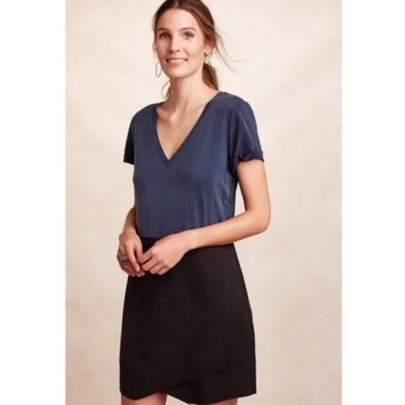 Anthropologie Dolan Colorblock Shift Dress Navy Blue Black Medium Petite - Picture 1 of 11